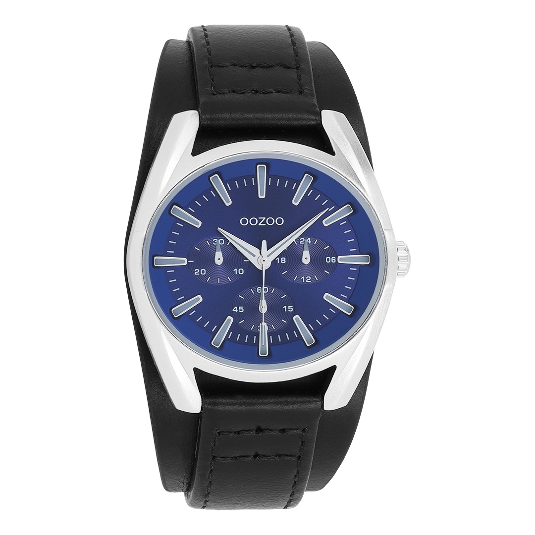 Silver coloured OOZOO watch with black leather strap